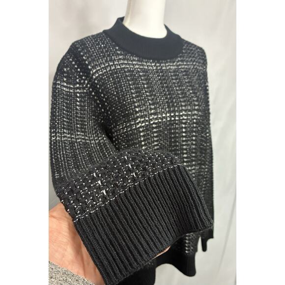 NWT Michael Kors XL Oversized Sweater Black Silver Knit Textured Crewneck Top - Picture 1 of 9